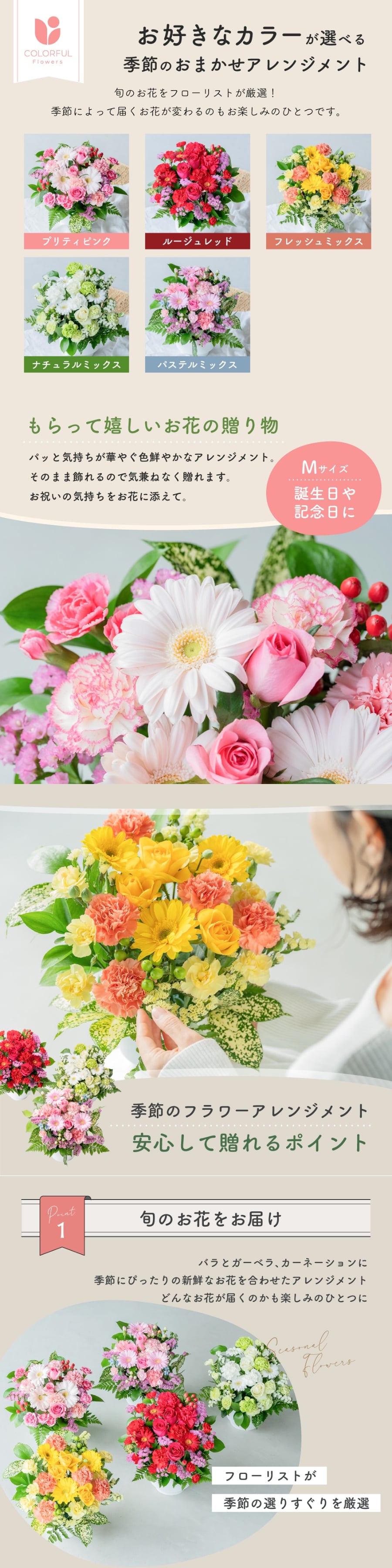 フラワーギフト カラフルガーデンフラワーアレンジメント Mサイズ 生花 花市場から直送 父の日  お祝い 誕生日 記念日