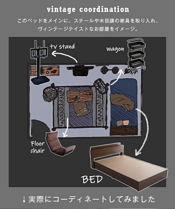 棚・収納付きヴィンテージチェスト シングル BROOK インテリア 家具 チェスト コンセント付き ヴィンテージ シングルサイズ 収納 引き出し S おしゃれ 携帯充電可能 宮付き 新生活