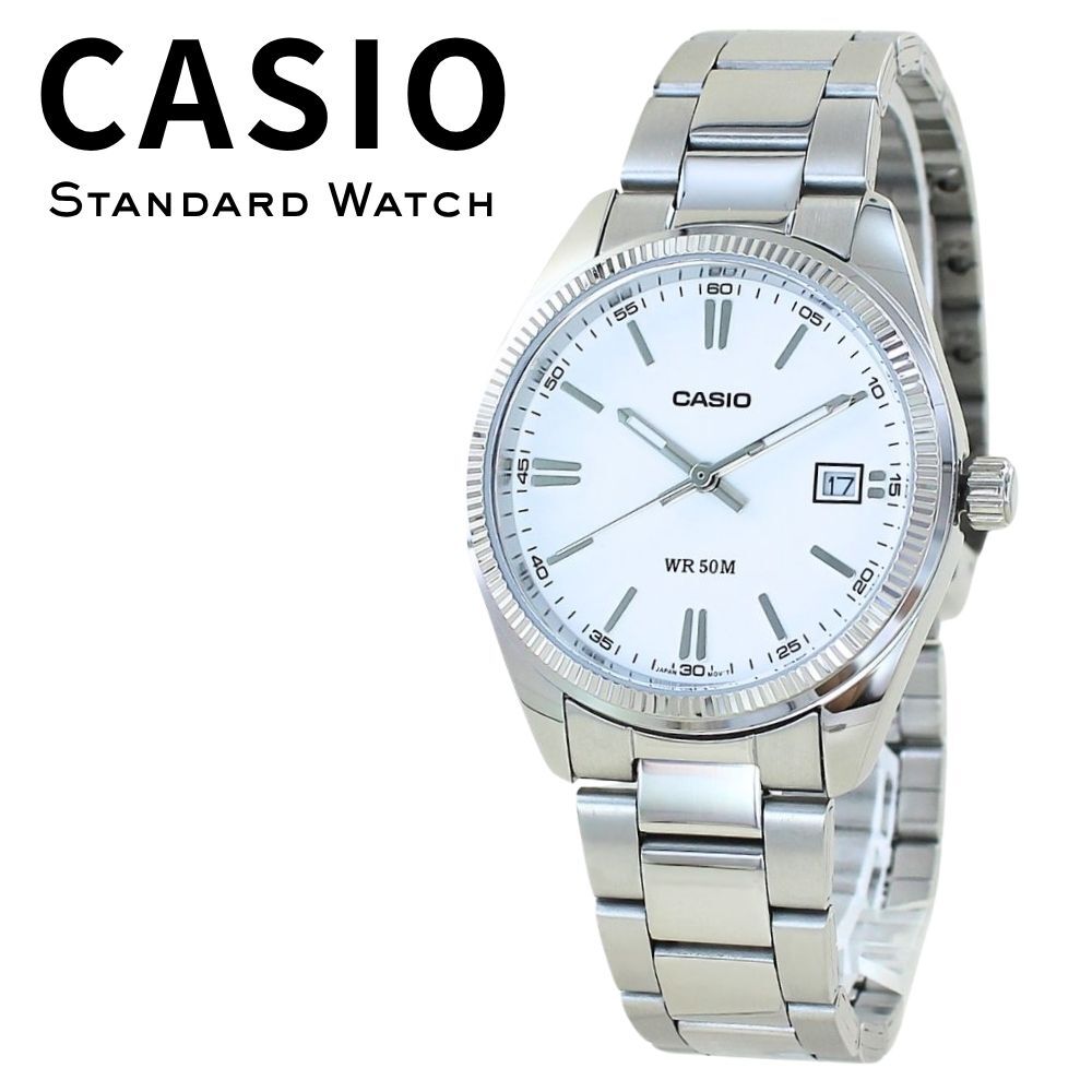 箱なし カシオ 腕時計 メンズ レディース シルバー ホワイト ユニセックス CASIO 海外モデル 日付表示 50m防水 プレゼント ギフト 成人 卒業 入学