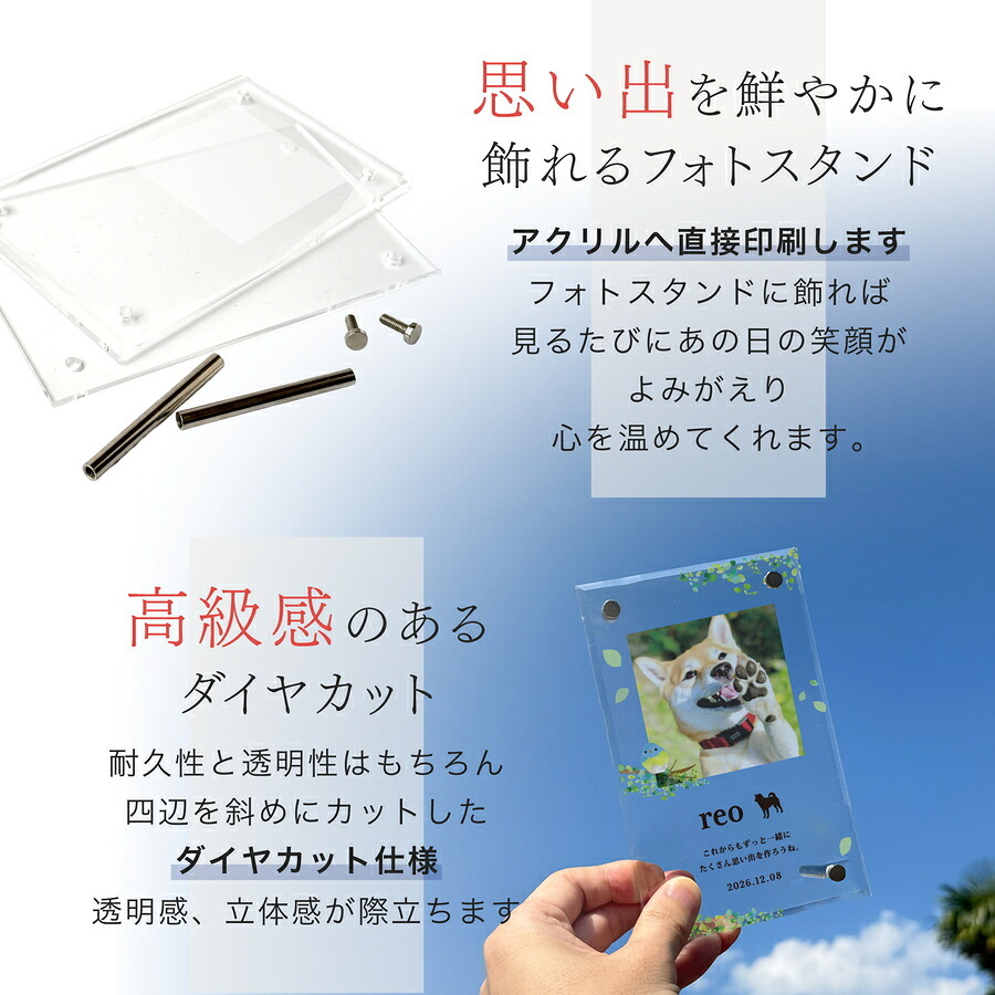 アクリル フォトスタンド ペット オーダー 名入れ 犬 猫 アクリルフォトフレーム アクリルフォトスタンド おしゃれ スタンド 写真立て メモリアル プレゼント ギフト ラッピング