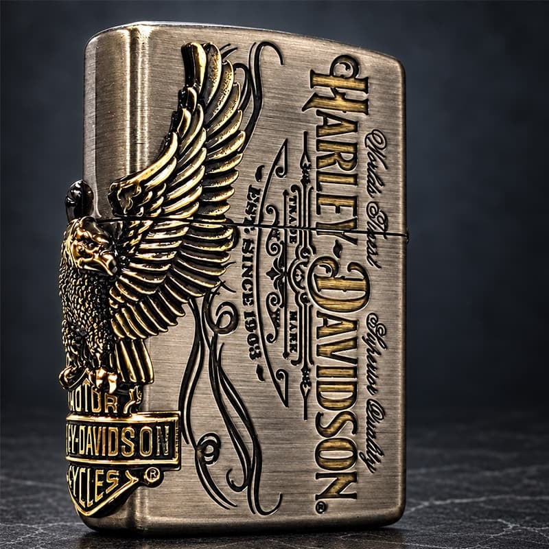 ジッポライター ハーレーダビッドソン ZIPPO かっこいい アンティーク シルバー＆ゴールド 金銀 古美仕上げ 3面メタル 鷲 日本国内限定モデル メンズ ギフト