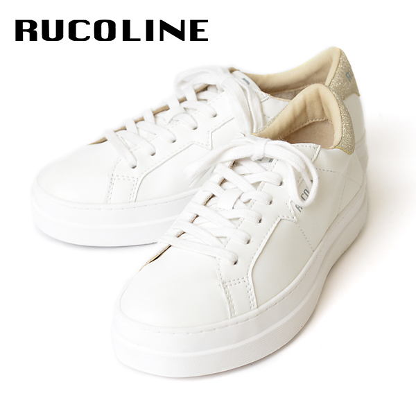 ルコライン スニーカー ルコライン 靴 RUCO LINE RUCO-002GO CALF PU LUX ホワイト 白 / かかと ゴールド 合皮 無地 ローカット ファスナー無し ルコライン レディース シューズ RUCO LINE ルコラインスニーカー フラットソール 新作 取扱店 京都 母の日