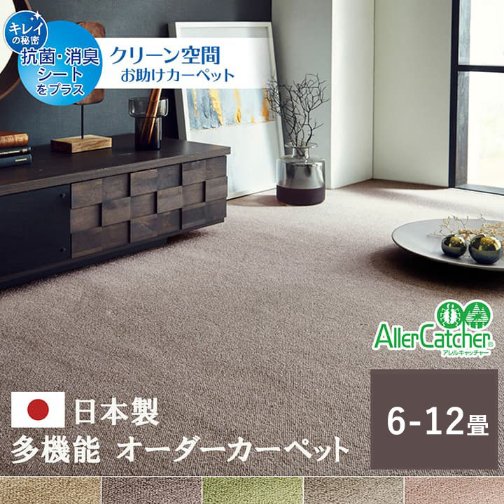ラグ カーペット 日本 抗菌 消臭 清潔 オーダー 撥水 抗アレル物質 ダニ対策 無地 江戸間 10畳 約352×440cm