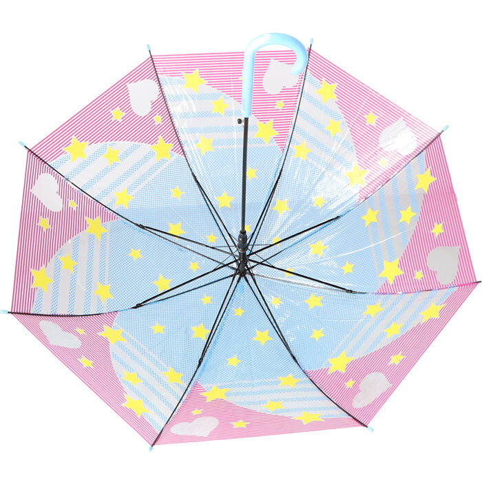 ビニール傘 オシャレ 通販 傘 透明 半透明 長傘 ジャンプ傘 雨傘 ジャンプ レディース 58cm 58センチ 通学 通勤 POE 大人 かわいい 柄 パターン 丈夫 グラスファイバー骨 レディース雨傘