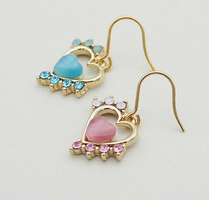 ピアス ハート＆キャッツアイ＆ラインストーン（全2色） 全品1個ずつバラ売り プレゼント