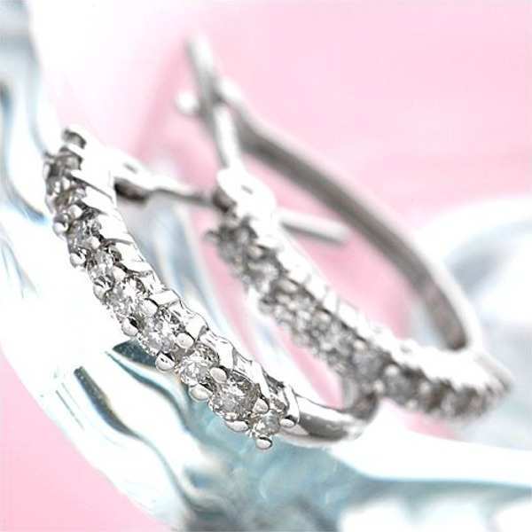 ダイヤ ピアス 0.2ct ハーフエタニティ K18 プラチナ 天然ダイヤ 両耳 華奢 アンティーク ジュエリー レディース プレゼント ギフト