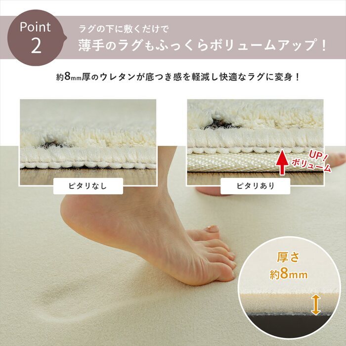 ラグ カーペット クッションマット マット 120×170cm ピタリ すべり止め 下敷き 滑り止め 手洗い 防音マット 防音 防ダニ加工 ホット 対応 床暖房対応 ウレタン入り下敷き 保温性 下 絨毯下 便利 無地 ホワイト オールシーズン