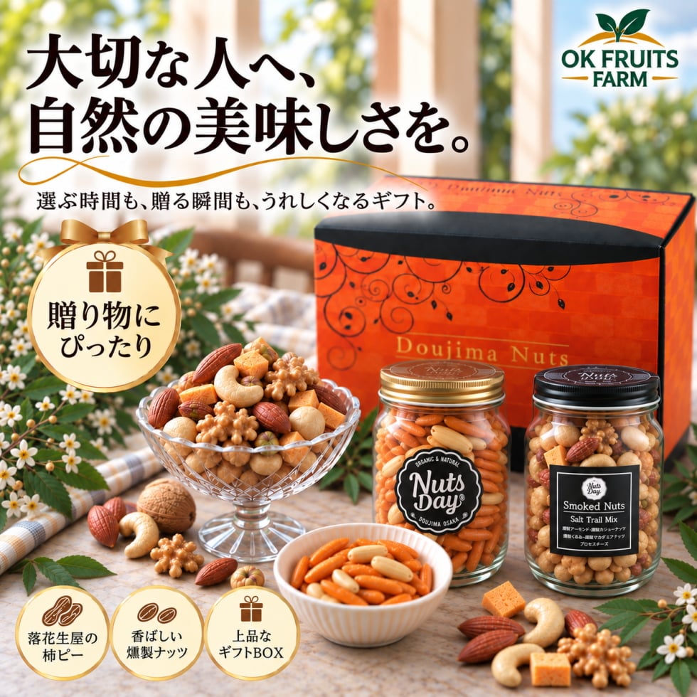 お歳暮 ギフト ナッツ お菓子 親 変わり種 おしゃれ 年配 送料無料 高級 ギフト 健康食品 御中元 プレゼント ナッツ ギフト おつまみ テレビで話題！ ギフト プレゼント スイーツ 焼き鱈チーズ入りのオリジナル5種燻製ミックスナッツと当店オリジナル柿の種ピーナッツのセット 北新地・百貨店でお土産に使われています　【堂島燻製ナッツ＆柿ピー中瓶セット
