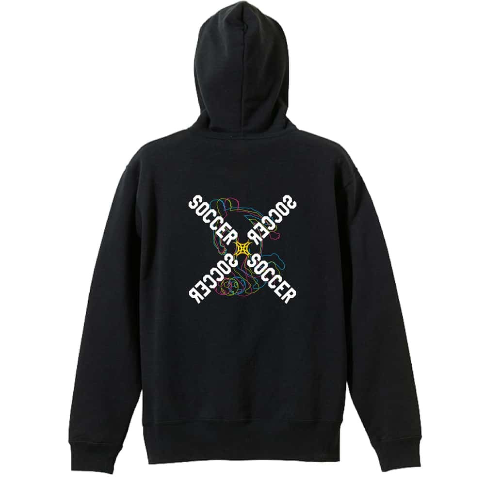 サッカー パーカー プルオーバー メンズ レディース ジュニア 練習着 裏パイル おもしろ 名入れ スウェット おしゃれ キッズ 大きいサイズ 文字入れ無料 「ネオンスタイルのクロスSOCCER」 アートワークスコウベ 【送料無料】