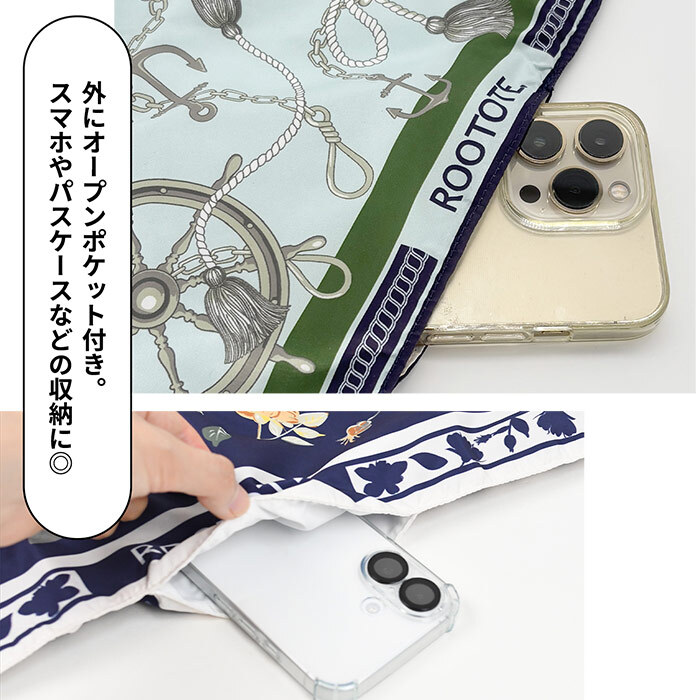 スカーフトート ROOTOTE  折りたたみ トートバッグ おしゃれ 大人っぽい レディース 総柄 ルートート TABLO タブロー 大容量 たくさん入る A4サイズ対応 エコバッグ お買い物バッグ スクエア 正方形 きれいめ 上品 軽い 軽量 プレゼント プチギフト ギフト