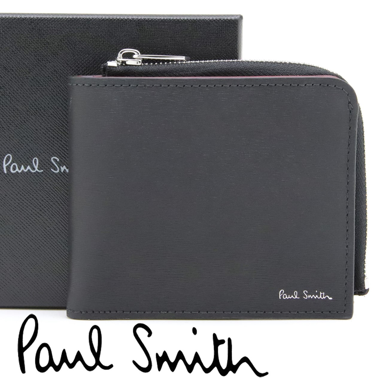 ポールスミス 財布 Paul Smith 二つ折り財布 L字ファスナー二つ折り財布 小銭入れあり メンズ ブラック ボルドー スカイブルー マルチストライプ M1A-7970-WSTRGS 79 【ラッピング無料 誕生日 お祝い プレゼント ギフト 贈り物】 送料無料