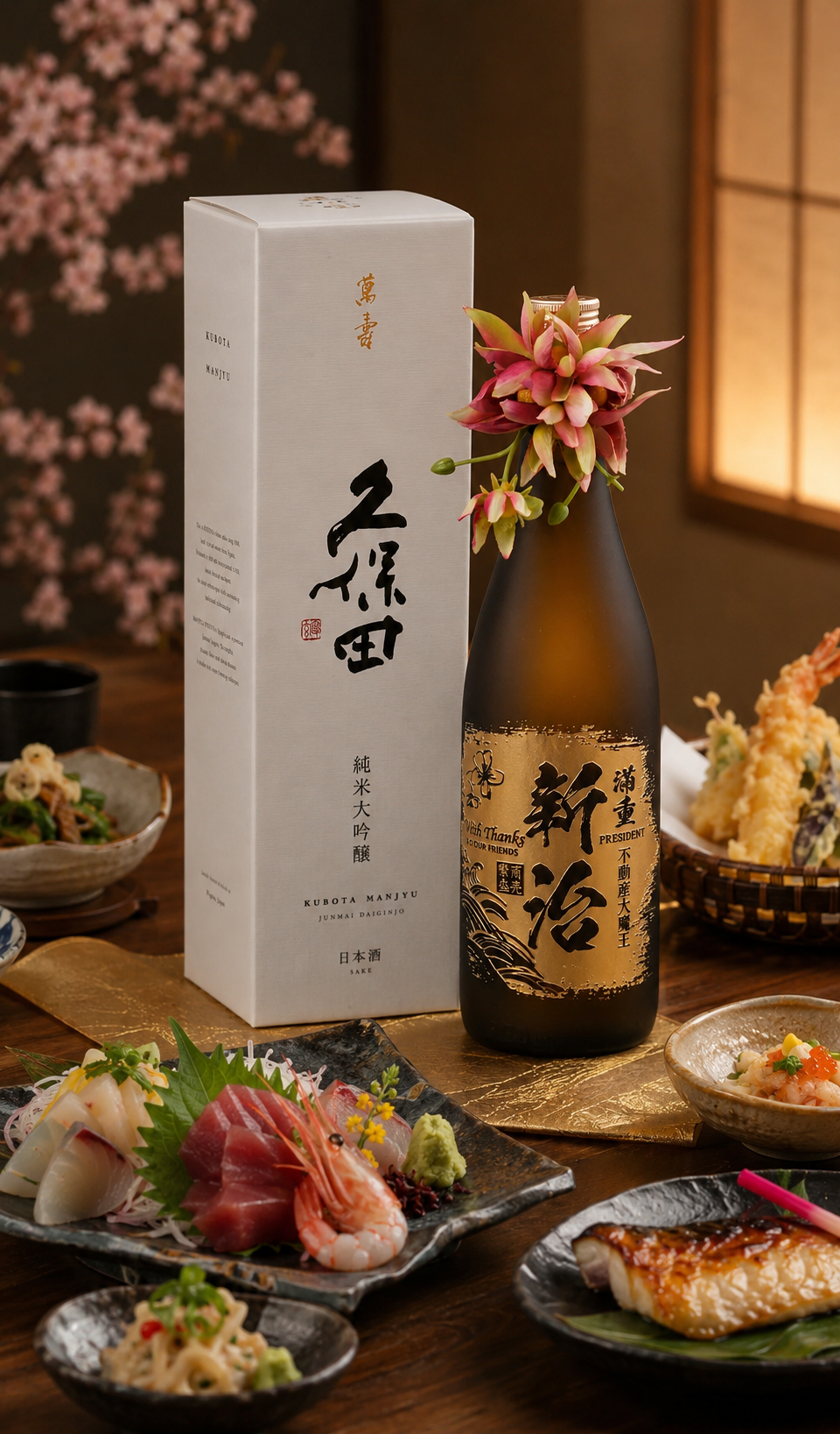 敬老の日 名入れ SXX 酒 日本酒  純米大吟醸 久保田 萬寿 720ml コサージュ付 / プレゼント ギフト 退職 記念 誕生日 還暦 古希 傘寿 米寿 緑寿 早寿 長寿 祝い