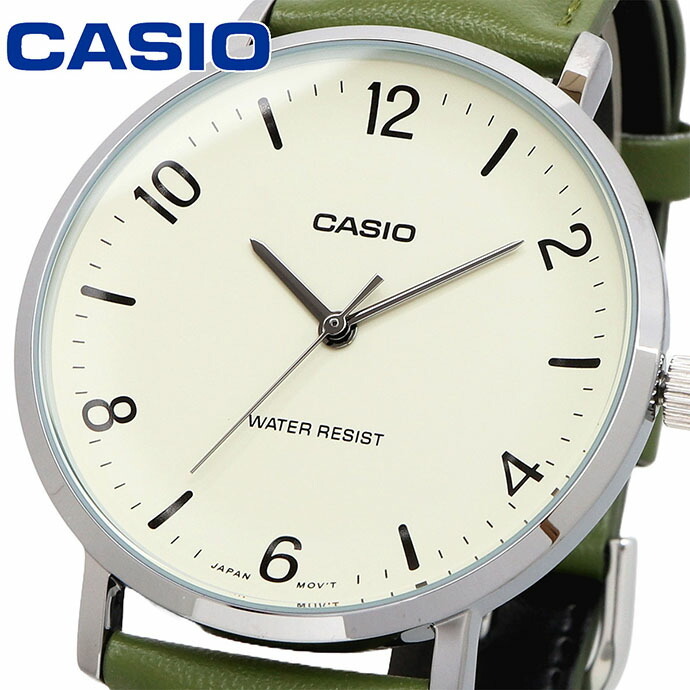 CASIO 腕時計 カシオ 時計 ウォッチ チープカシオ チプカシ クオーツ メンズ 腕時計 アイボリー×グリーンレザーバンド MTP-VT03L-7B 海外モデル  [並行輸入品]