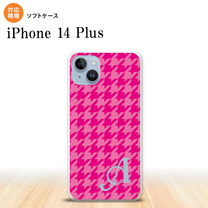iPhone14 plsu iPhone14 plsu スマホケース 背面ケースソフトケース 千鳥 格子 大 ピンク +アルファベット 2022年 10月発売 nk-i14pl-tp916i
