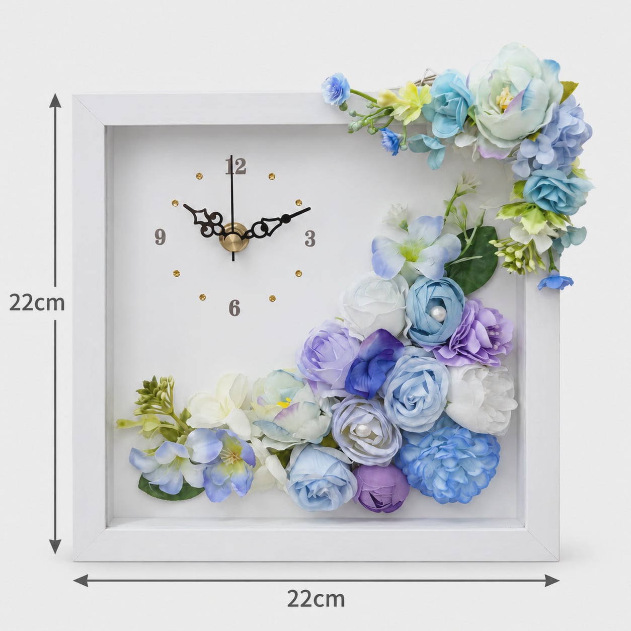 ◆花時計 【BOX FLOWER ブルーミングタイムプラス】ライトブルー 置時計 ・掛時計チェーン付きハンドメイド 