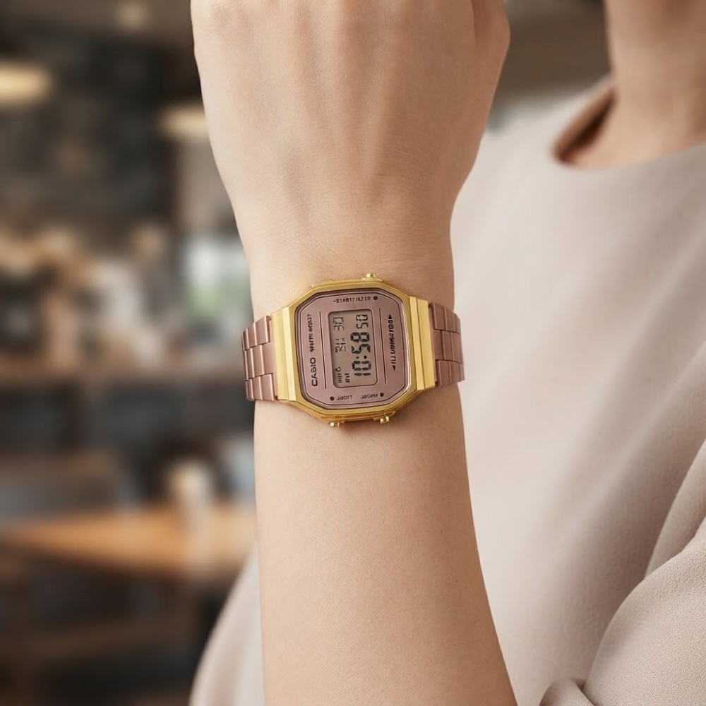 希少デザイン カシオ 腕時計 メンズ レディース ローズゴールド パープル CASIO A168 海外モデル レトロ デジタル チプカシ ミラー プレゼント ギフト 収納ケース付き 成人 卒業 入学