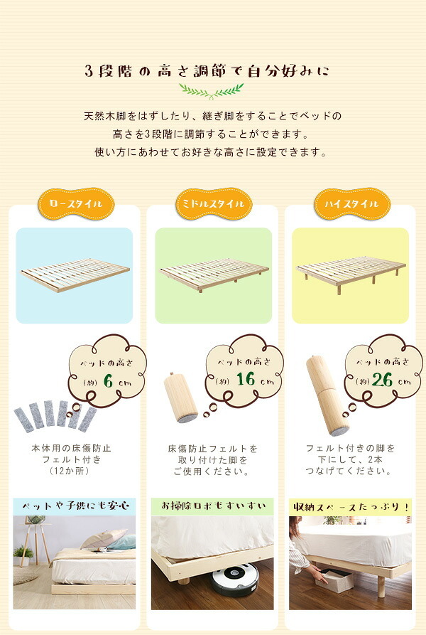 単品 高さ3段階調整脚付きすのこ LPS-01SD--WHW ホワイトウォッシュ セミダブル ホームテイスト 家具 インテリア すのこ 脚付きすのこ 湿気 スノコ 木製 新生活