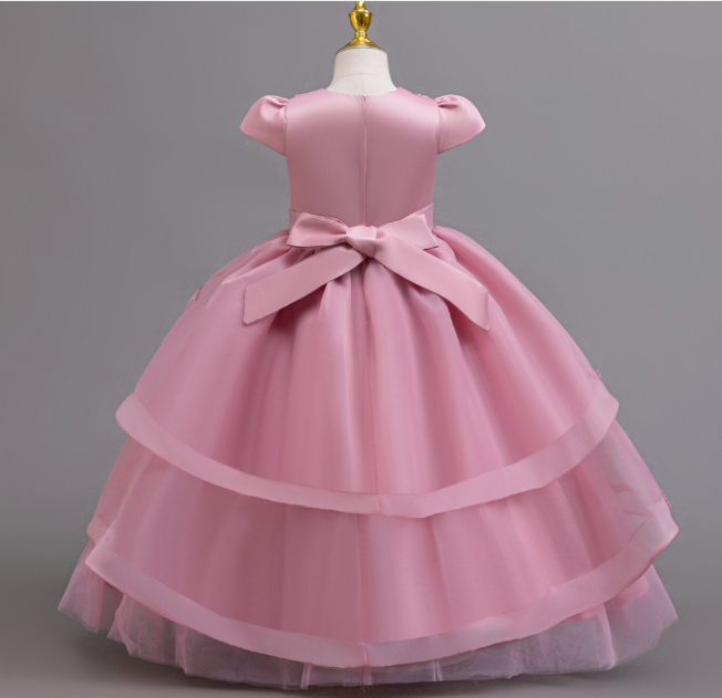 子供ドレス キッズ フォーマルドレス プリンセスドレス 女の子　子どもドレス　ロング丈　 発表会 結婚式 誕生日 七五三 110～160cm ピンク　ダークピンク　ホワイト　ワインレッド　リボン レース