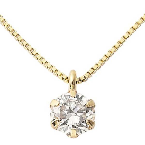 ダイヤモンド ネックレス 0.3ct K18 イエローゴールド 一粒 6本爪 シンプル ダイヤ ペンダント レディース ジュエリー 鑑別カード付 18金 華奢 ゴールドネックレス