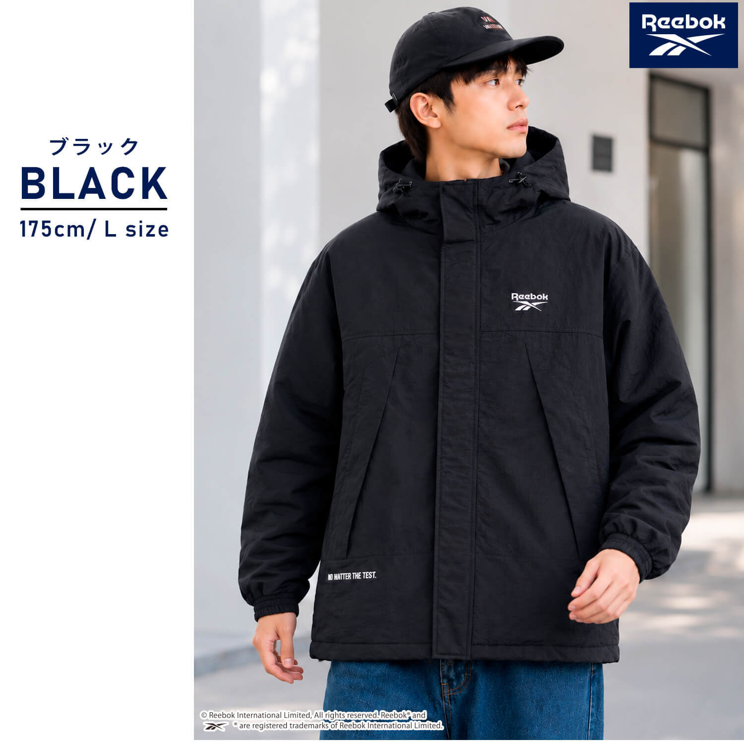 【予約】Reebok リーボック マウンテンパーカー メンズ 長袖 アウター ブルゾン スタンド フルジップ フーディ 中綿 キルト 軽量 防風 あたたかい ロゴ 刺繍  ブランド 大きいサイズ ゆったり ユニセックス 春 秋 冬 M L LL 黒 紺 2026fw karlas