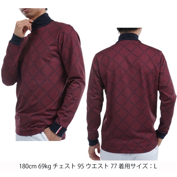 トミーヒルフィガー ゴルフ メンズ ダイヤロゴプリント 長袖ハイネックシャツ TOMMY HILFIGER GOLF THMA481 秋冬モデル お誕生日祝い お祝い 記念品 お父さん 父の日 彼氏 男性 30代 40代 50代 60代  還暦祝い 敬老の日 人気プレゼント プレゼント