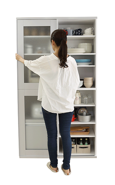 食器棚 キッチン収納 ガラス引戸 Lepre-ルプレ- SGDL-18100--SL シルバー 幅100x奥行45x高さ180cm ホームテイスト インテリア 収納 収納家具 ガラス 引き戸 スライド扉 可動棚 幅100cm 新生活