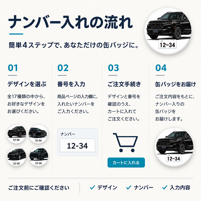 ナンバー入り 缶バッジ 愛車 全17種 選べる ナンバープレート 車 SUV ミニバン ブラック 黒 納車祝い 車好き オーナー カーグッズ プレゼント ギフト 記念 オリジナル 男性 女性 メンズ