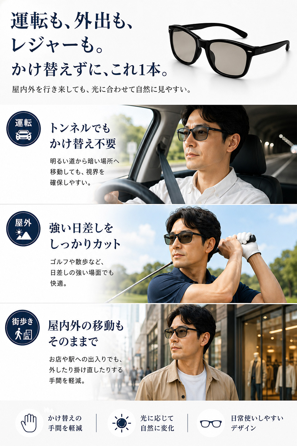 【ラッピング無料】Gran Walker グランウォーカー 偏光サングラス 瞬間調光 UV400 ギフト 車用品 日除け 日焼け対策 自転車 ゴルフ サングラス メンズ キャンプ