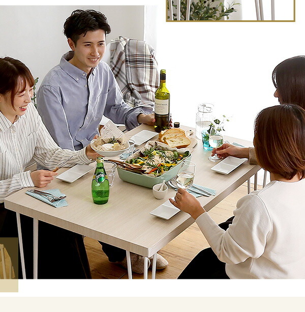 さわやかなダイニングテーブル単品 110cm幅 FRT-110--WOK ホワイトオーク W110×D69×H73cm ホームテイスト ダイニングテーブル アイアン 爽やか 北欧 韓国 幅110cm 家族 可愛い リビング 学習机 食卓 新生活