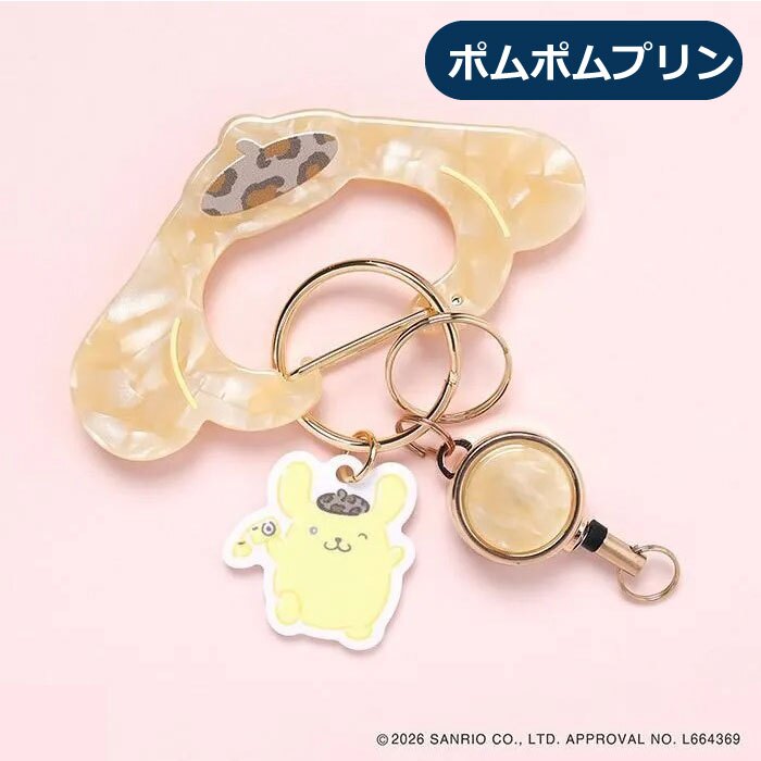 サンリオ カラビナ リール付き シナモロール クロミ ウサハナ ポチャッコ ポムポムプリン ハローキティ Sanrio キーホルダー かわいい キーチェーン おしゃれ 盗難防止 紛失防止 バッグチャーム 着脱 落下防止 キーリール 金具 ギフト フラワーリング