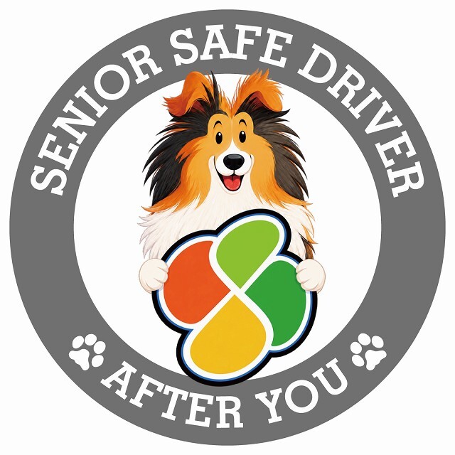 カーサイン 高齢者マーク SENIOR SAFE DRIVER シェットランドシープドッグ ステッカー シール 直径13cm 肉球 日本製 車