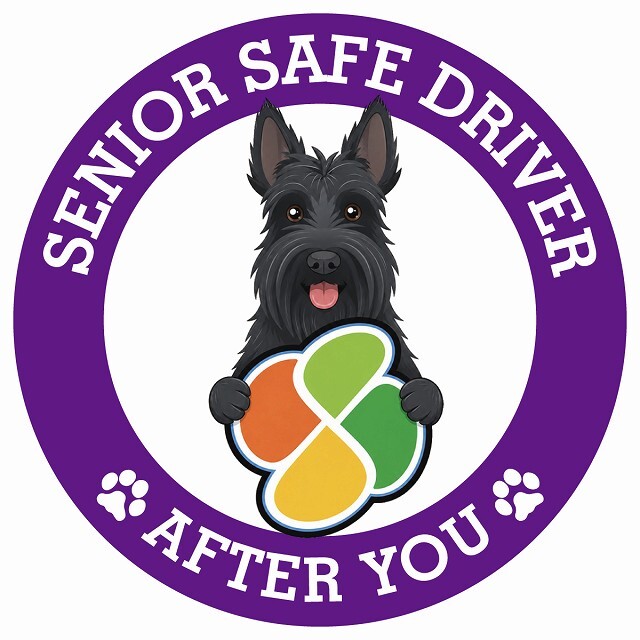 カーサイン 高齢者マーク SENIOR SAFE DRIVER スコティッシュテリア ステッカー シール 直径13cm 肉球 日本製 車