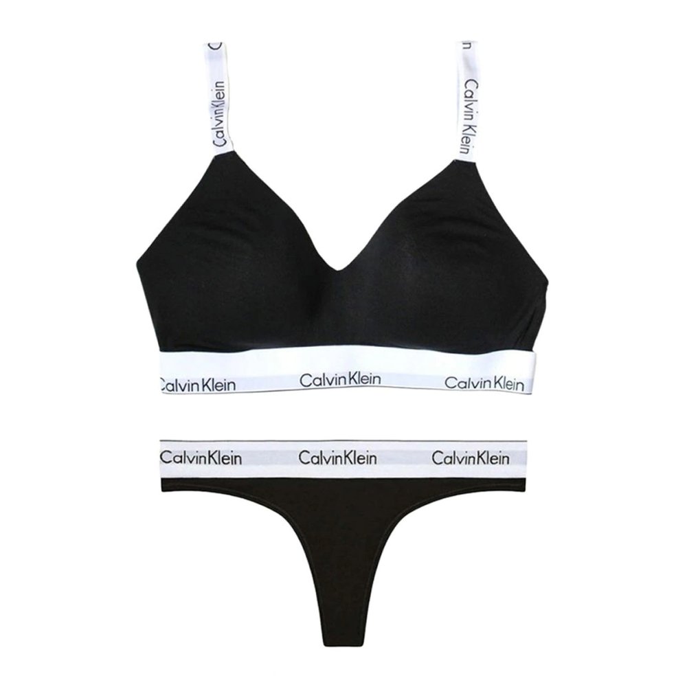 カルバンクライン Calvin Klein(CK) ブラ&ショーツ Tバック セット ロゴ 無地 ノンワイヤー アンダーウェア インナー 下着 QF8504+QF8518 004 レディース ブラック