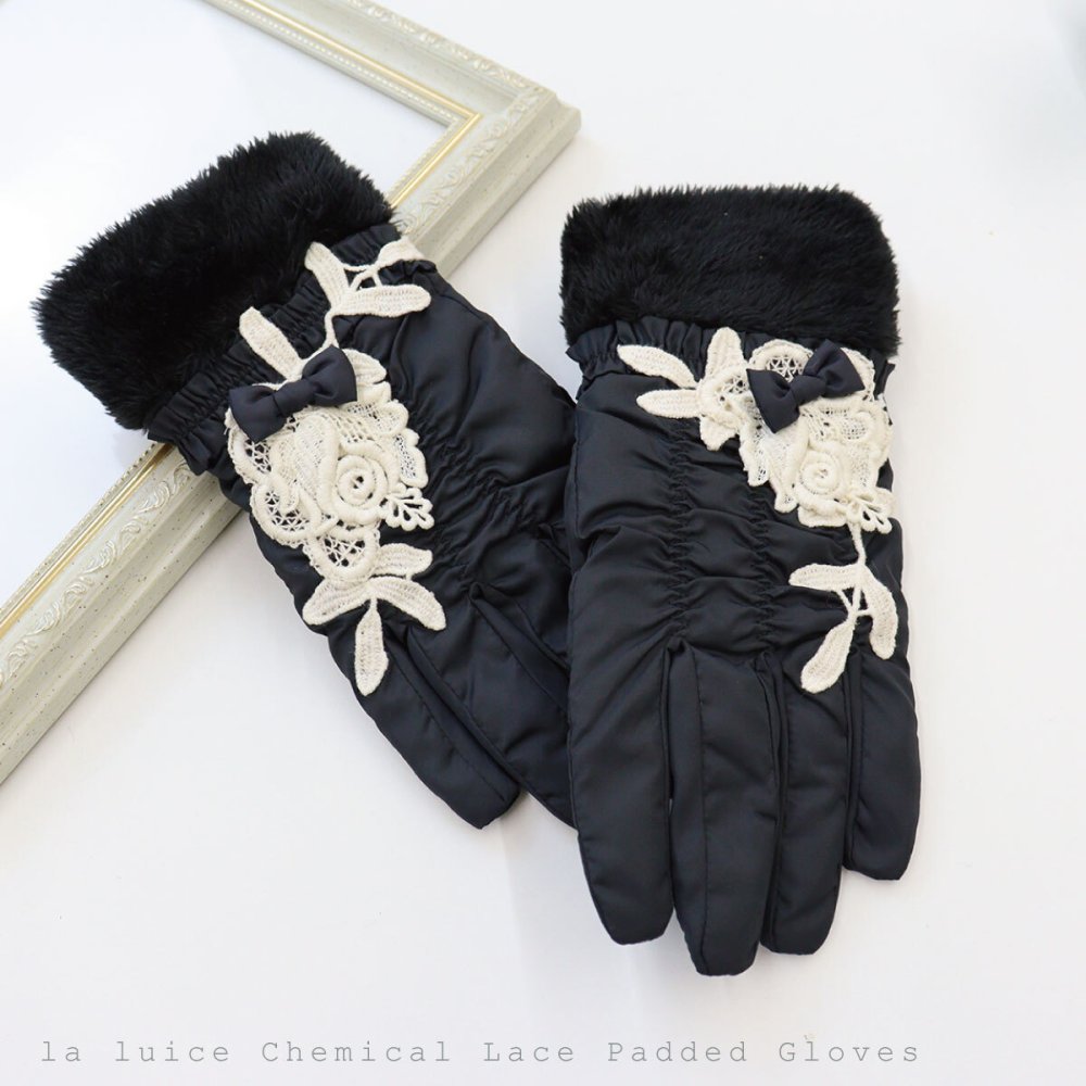 手袋 レディース かわいい おしゃれ 中綿 暖かい 冬 防寒 あったか レース グローブ プレゼント【LALUICE ラルイス】