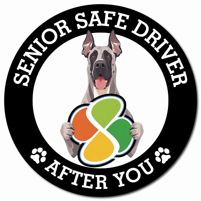 カーサイン 高齢者マーク SENIOR SAFE DRIVER グレートデン マグネット 強力 直径13cm 肉球 日本製 車 ステッカー