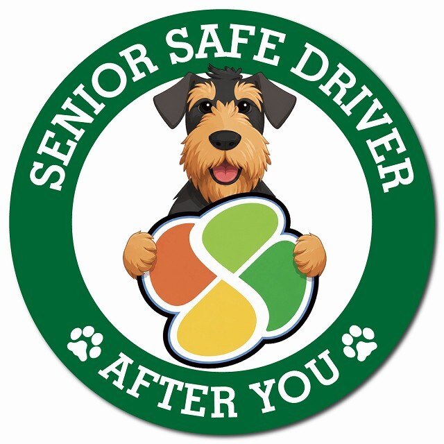 カーサイン 高齢者マーク SENIOR SAFE DRIVER エアデールテリア マグネット 強力 直径13cm 肉球 日本製 車 ステッカー