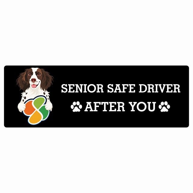 カーサイン 高齢者マーク SENIOR SAFE DRIVER スモールミュンスターレンダー ステッカー シール 長方形 20x6.7cm 肉球 日本製 車