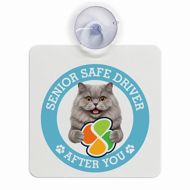 カーサイン 高齢者マーク SENIOR SAFE DRIVER ブリティッシュロングヘア 車内用 吸盤タイプ 収れん火災防止タイプ 肉球 日本製 車 ステッカー