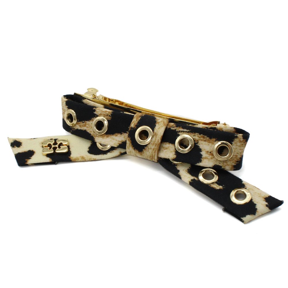 ガニー GANNI ヘアアクセサリー リボン バレッタ A6656-943 Eyelet Bow Barrette レディース レオパード 海外正規品
