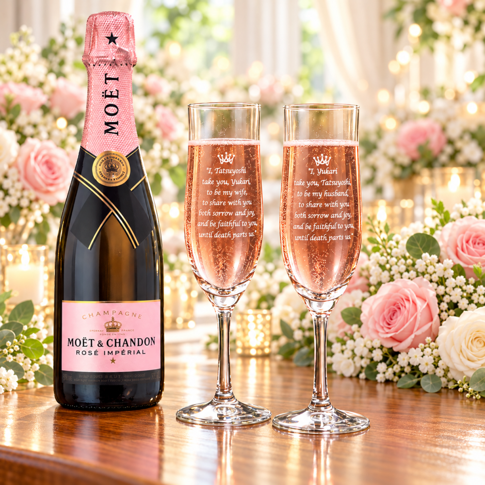 卒業 退職 名入れ ペアギフト SXX 酒セット モエ・エ・シャンドン ロゼ・アンペリアル ハーフ 375ml & フルートシャンパングラス プロローズ 2点 布張りBOX入り / プレゼント ギフト 両親 夫婦 結婚 金婚式 銀婚式 退職 記念 誕生日 長寿 祝い