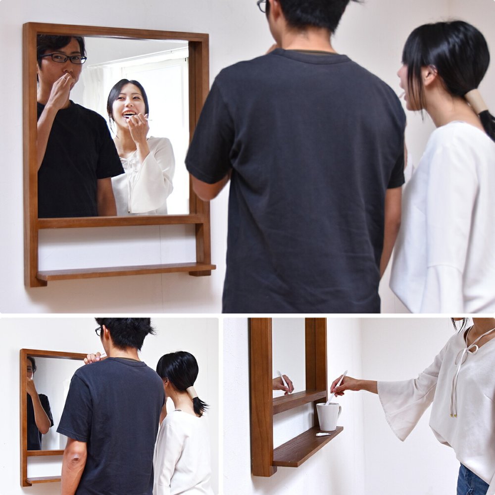 ZAGA　棚付き壁掛けミラー ZAMI0135 ミラー ヴィンテージ モダン 角型 木製 おしゃれ 鏡 壁掛け ミラー 棚付き鏡 収納棚付き鏡 収納付き ウォールミラー 壁掛けミラー 大型 インテリア