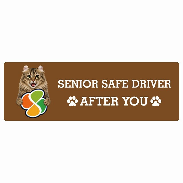 カーサイン 高齢者マーク SENIOR SAFE DRIVER アメリカンカール ステッカー シール 長方形 15x5cm 肉球 日本製 車