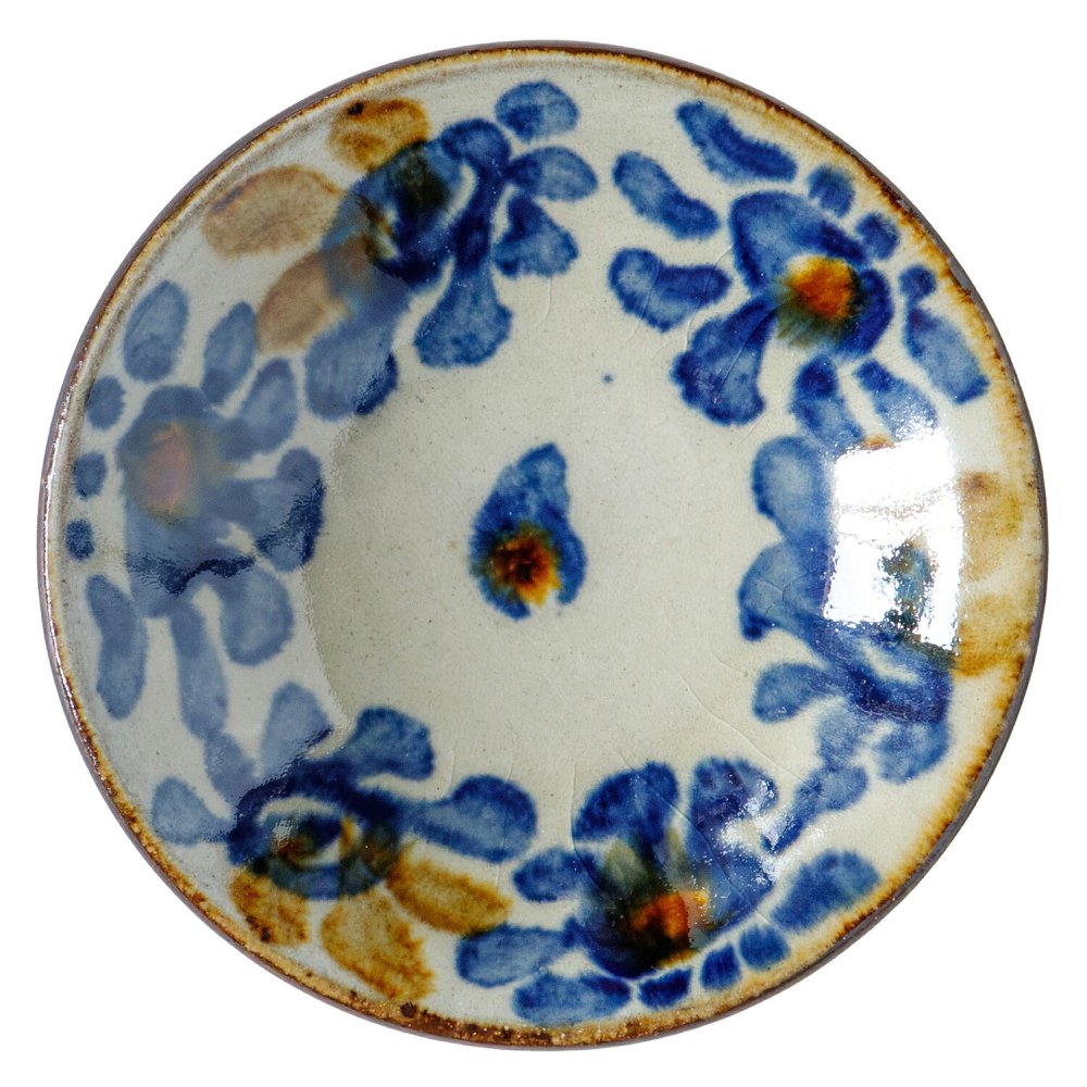 染付3寸皿 10cm｜仁王窯 やちむん 沖縄 壺屋焼｜プレート 小皿 豆皿｜唐草 十草｜薬味皿 しょうゆ皿｜おしゃれ かわいい｜北欧 韓国 台湾風 カフェ風｜ギフト 新生活 プレゼント｜モダン ナチュラル