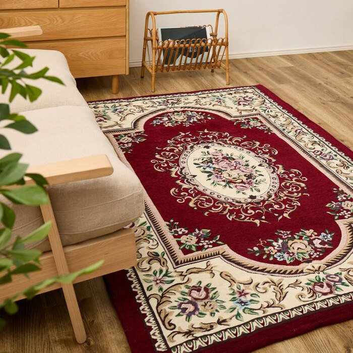 韓国ラグ 韓国風ラグ シェニールラグ ダミニ 長方形 シェニール糸 ジャガード織 滑り止め付き リビング ダイニング 玄関マット キッチンマット ラグマット 絨毯 ふっくら 花柄 上品 高級感 クッション性 レッド ネイビー コンパクト おしゃれ