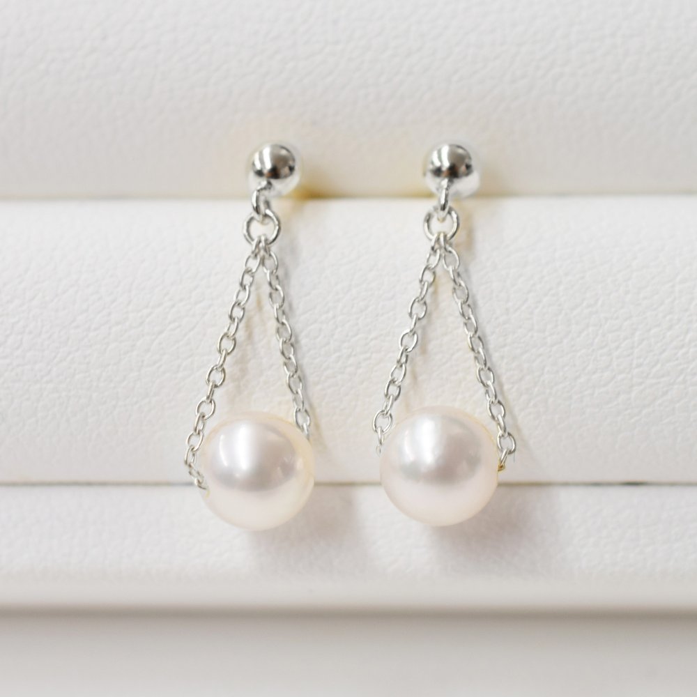 ［pearl454］5.5mm - 6mm 揺れる ピアス あこや真珠 天草 熊本 ペア 普段使い ピンク ホワイト K18 K14