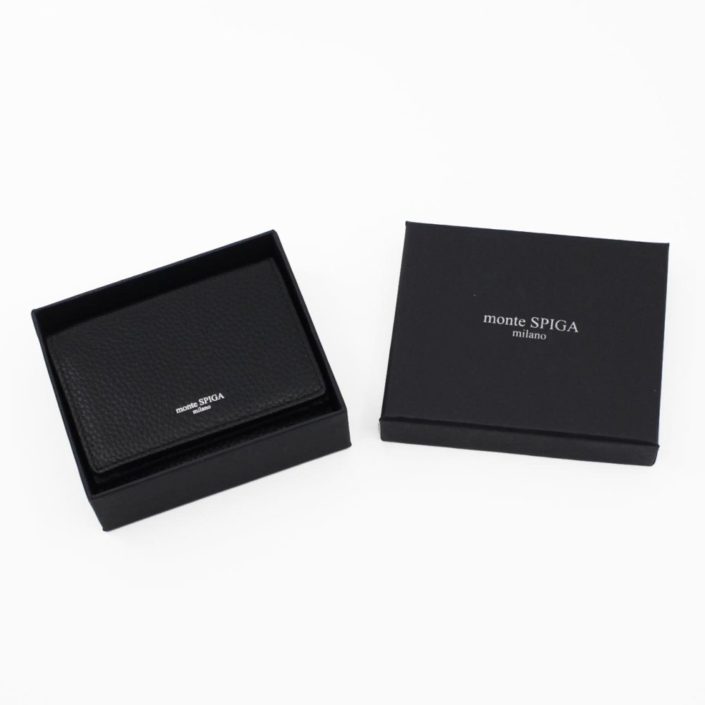 モンテスピガ　monte SPIGA　コンパクト財布　MOSMSP301BK　ブラック　黒　シュリンクレザー　牛革　三つ折り財布　トライフォード ウォレット