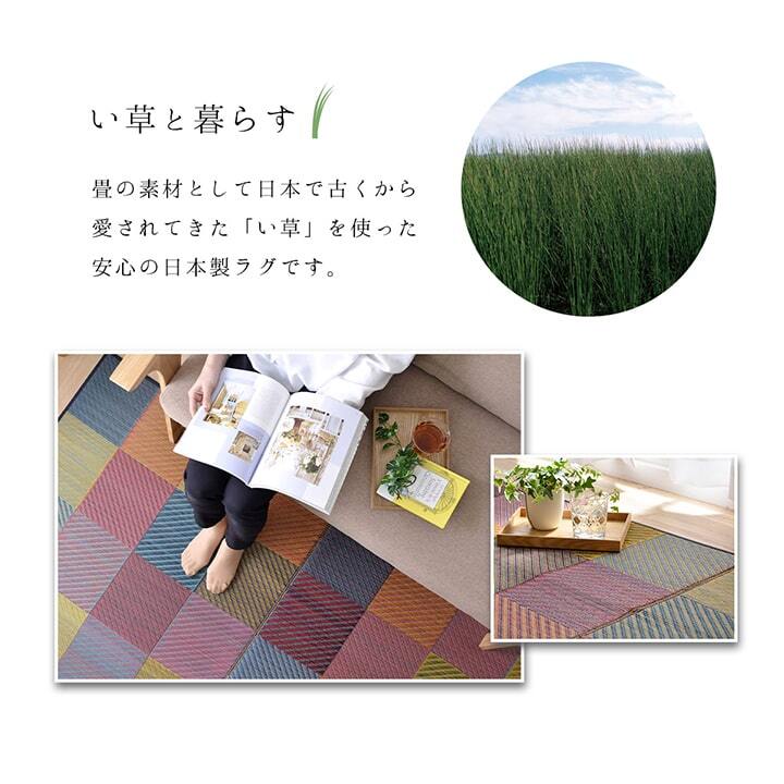 夏ラグ 夏用カーペット ラグ 純国産 国産 日本製 い草 抗菌防臭 自然素材 モダン 『DXカラフルブロック』 約191×191cm