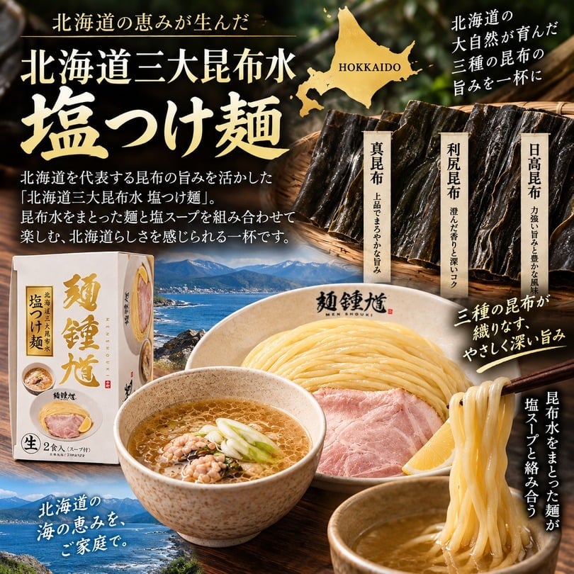 麺鍾馗 北海道三大昆布水 塩つけ麺 2食入 送料無料 北海道 ラーメン つけめん 人気店 ラーメンWalkerグランプリ受賞 ご当地 お土産 ギフト プレゼント 贈り物