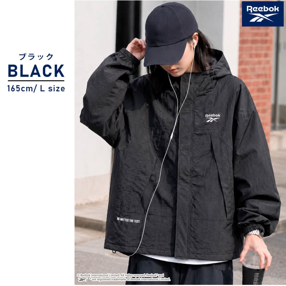 【予約】Reebok リーボック マウンテンパーカー レディース 長袖 アウター ブルゾン スタンド フルジップ フーディ 中綿 キルト 軽量 防風 あたたかい ロゴ 刺繍  ブランド 大きいサイズ ゆったり ユニセックス 春 秋 冬 M L LL 黒 紺 2026fw karlas