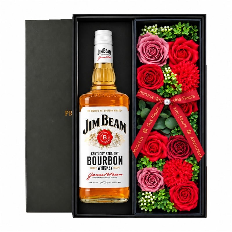 ジムビーム 700mlセット 酒 ギフト品 jim beam バーボン ウイスキー お酒 プレゼント ギフト ソープフラワー フラワーボックス 花 お花 定年退職 還暦祝い 退職祝い 男性 女性 お祝い 古希 喜寿 傘寿 米寿 卒寿 白寿 百寿